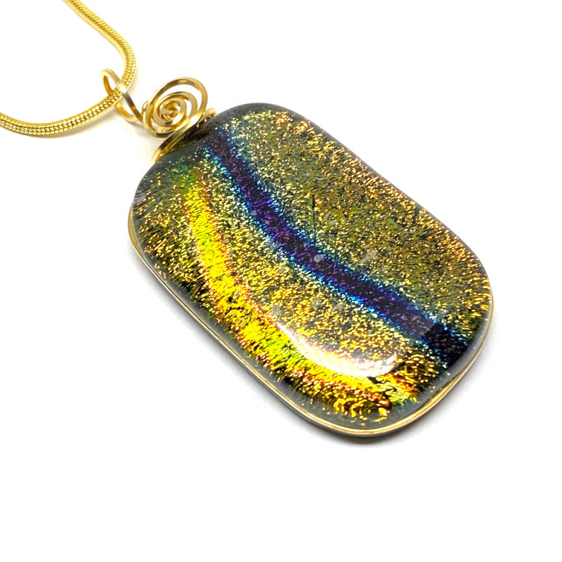A River Runs, Gold and Blue Dichroic Glass Necklace
