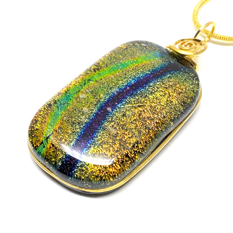 A River Runs, Gold and Blue Dichroic Glass Necklace