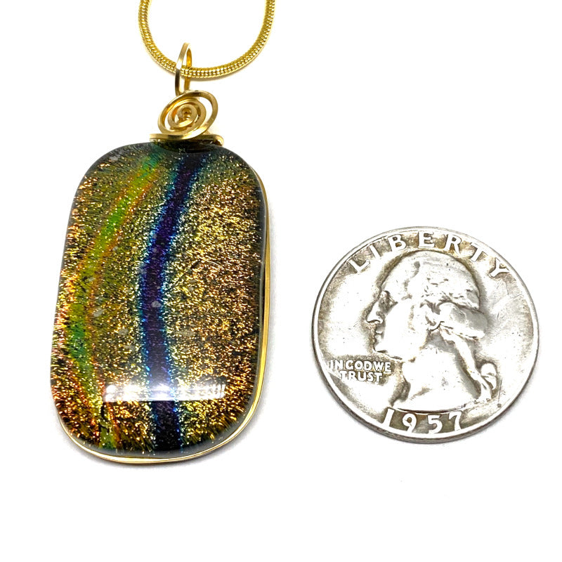 A River Runs, Gold and Blue Dichroic Glass Necklace