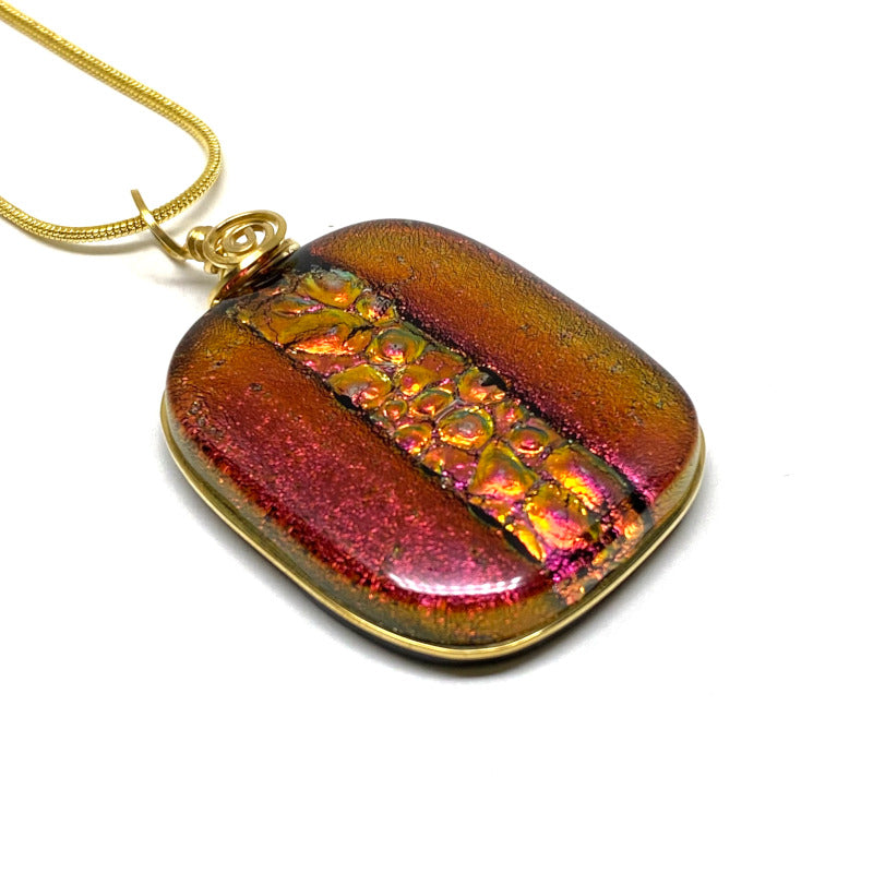 Lady in Red, Red Dichroic Glass Necklace, Gold