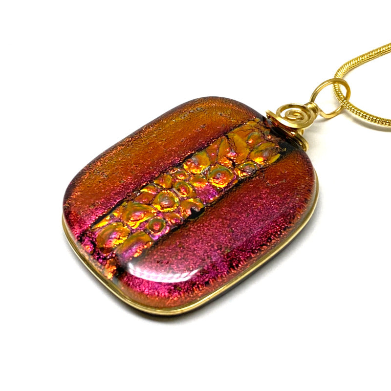 Lady in Red, Red Dichroic Glass Necklace, Gold