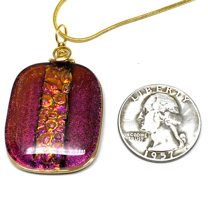 Lady in Red, Red Dichroic Glass Necklace, Gold