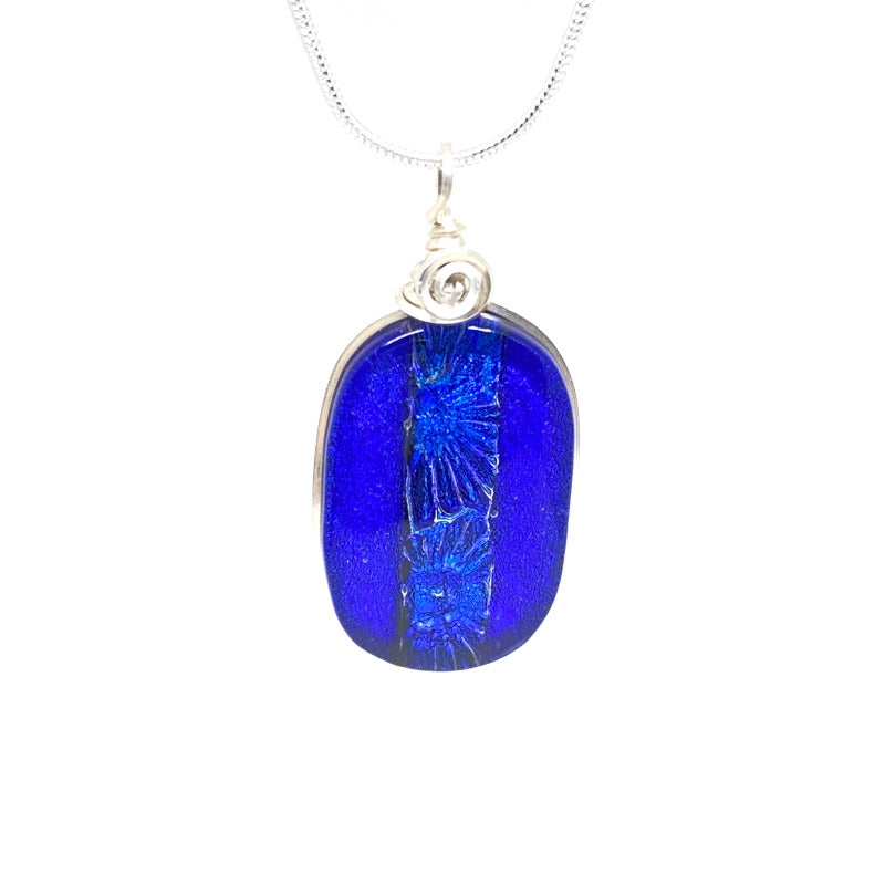 Water Lily, Blue Dichroic Glass Necklace, Silver