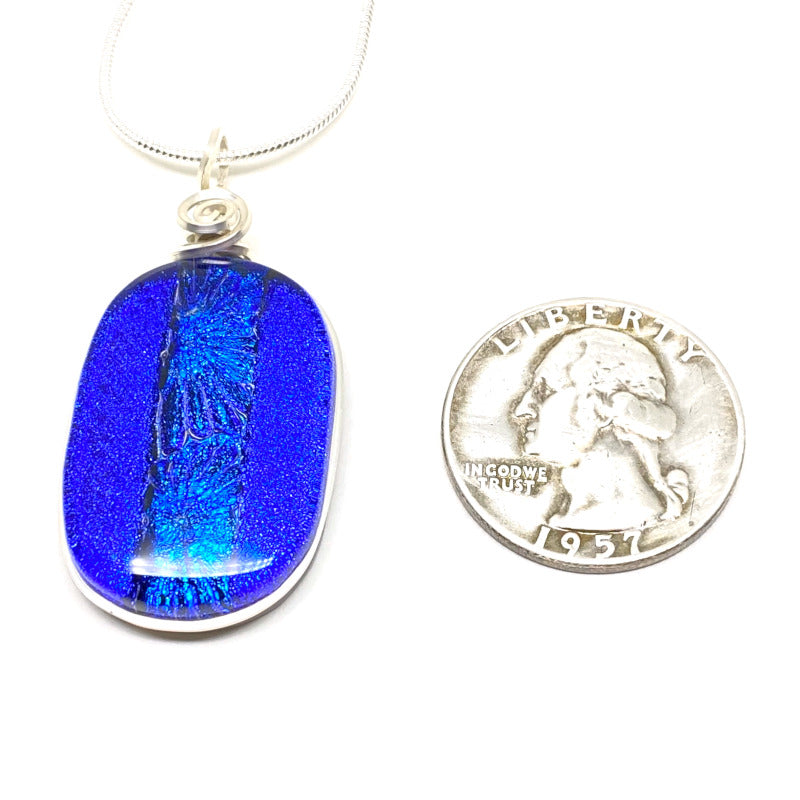 Water Lily, Blue Dichroic Glass Necklace, Silver