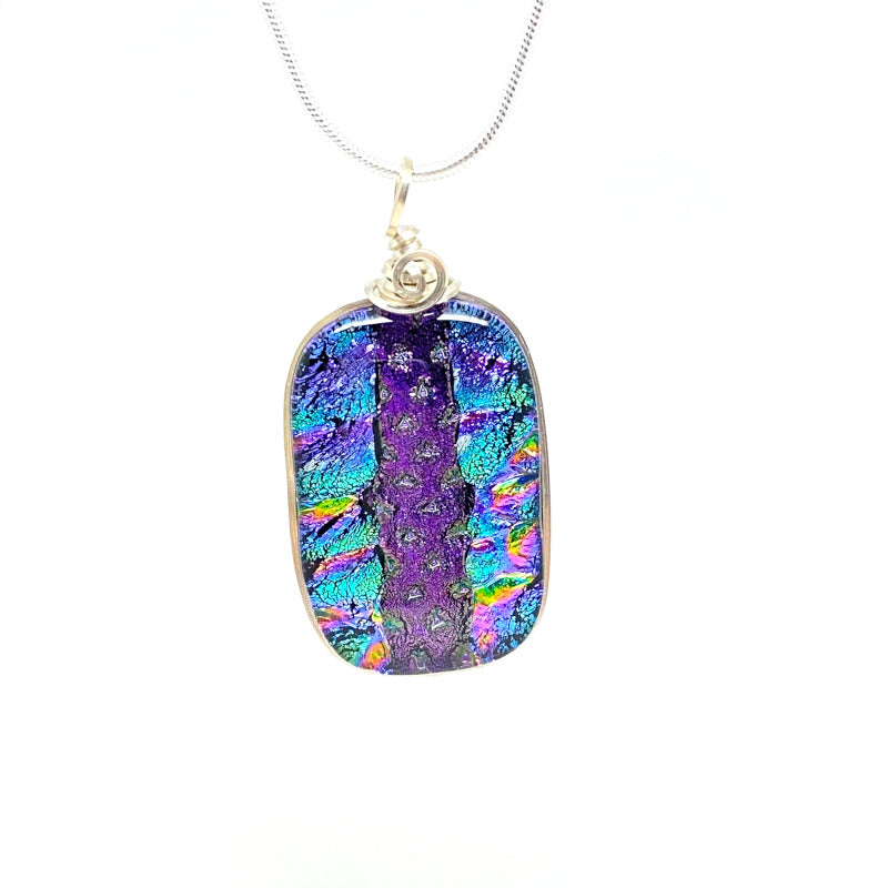 Star Shine, Purple and Multi-color Dichroic Glass Necklace, Silver