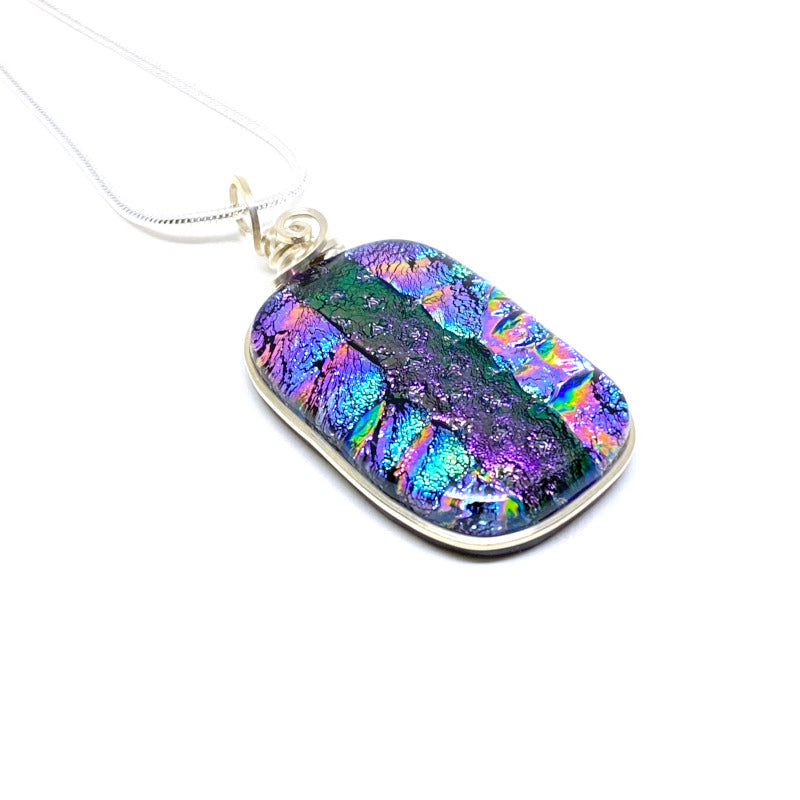 Star Shine, Purple and Multi-color Dichroic Glass Necklace, Silver