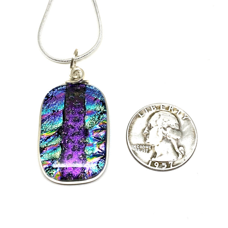 Star Shine, Purple and Multi-color Dichroic Glass Necklace, Silver