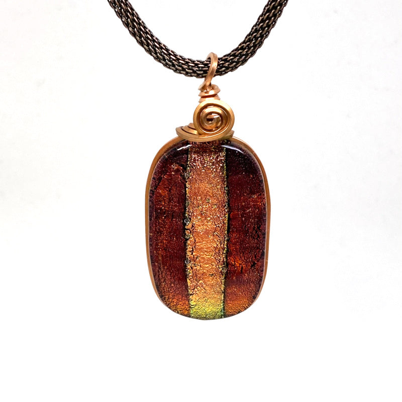Copper Echoes, Red and Copper Dichroic Glass Necklace