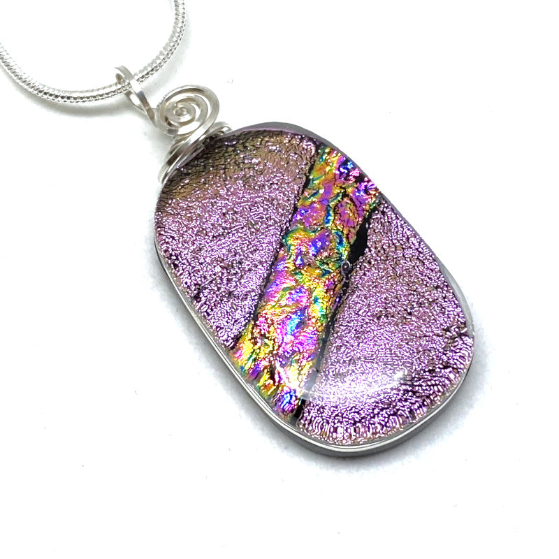 Cotton Candy, Pink Dichroic Glass Necklace, Silver