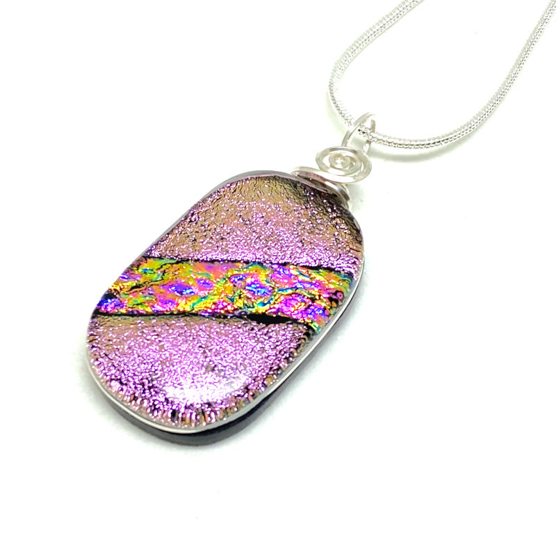 Cotton Candy, Pink Dichroic Glass Necklace, Silver