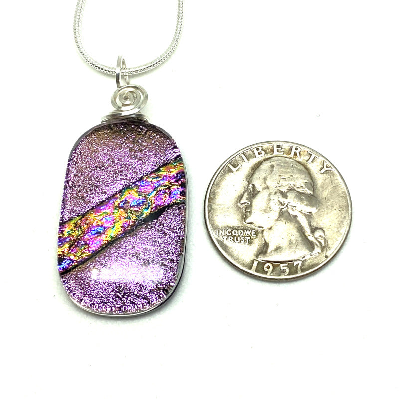 Cotton Candy, Pink Dichroic Glass Necklace, Silver