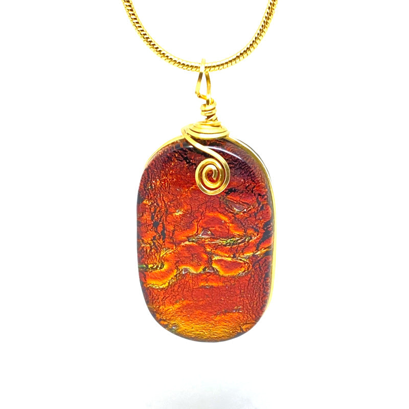 Afterglow, Red Dichroic Glass Necklace, Gold