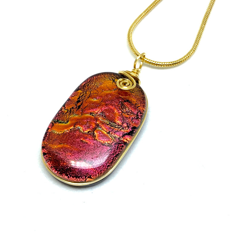 Afterglow, Red Dichroic Glass Necklace, Gold