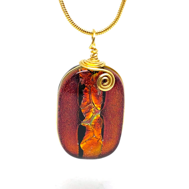 Rose Petals, Red Dichroic Glass Necklace, Gold