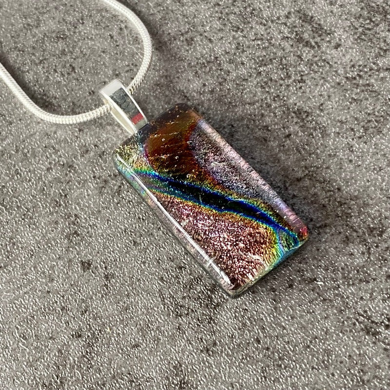 City Lights, Multi-color Dichroic Glass Necklace, Silver