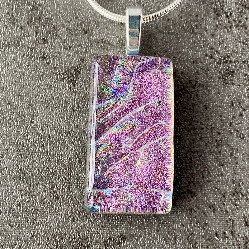Pinky Promise, Pink Dichroic Glass Necklace, Silver