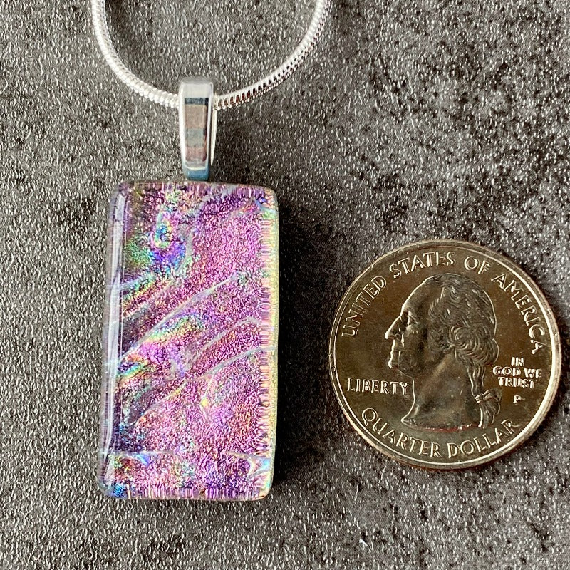 Pinky Promise, Pink Dichroic Glass Necklace, Silver