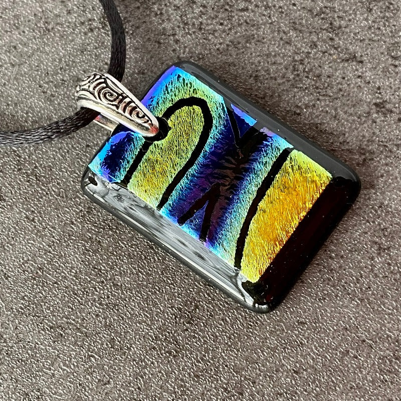 Night Sky, Multi-color Dichroic Glass Necklace, Hand Engraved