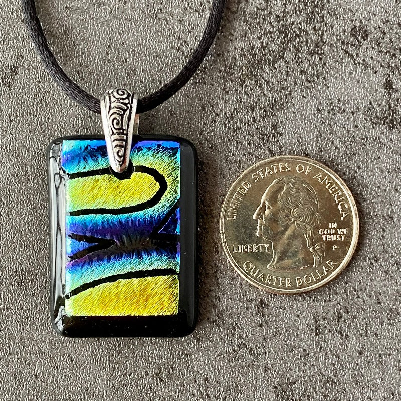 Night Sky, Multi-color Dichroic Glass Necklace, Hand Engraved