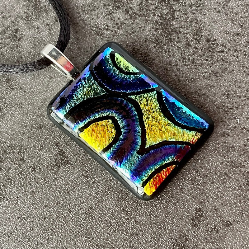 Cosmic Dust, Multi-color Dichroic Glass Necklace, Hand Engraved