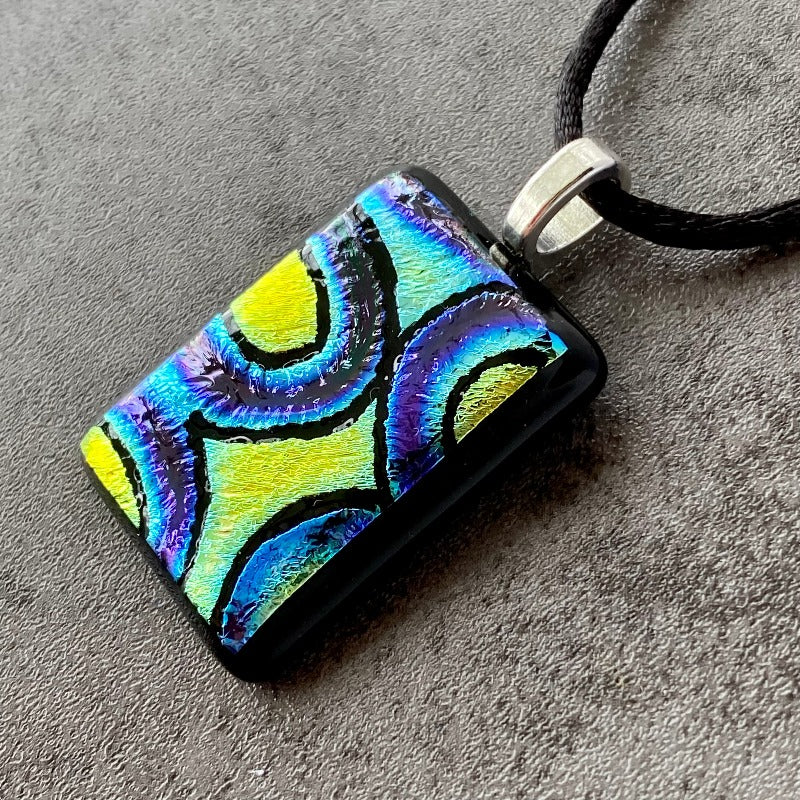 Cosmic Dust, Multi-color Dichroic Glass Necklace, Hand Engraved
