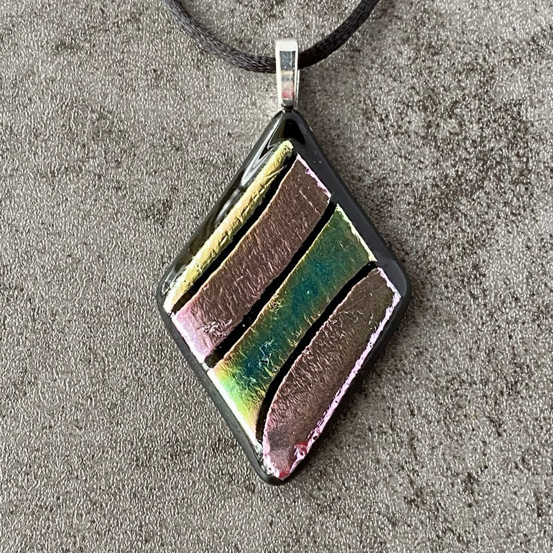 Light Years Away, Multi-color Dichroic Glass Necklace, Hand Engraved