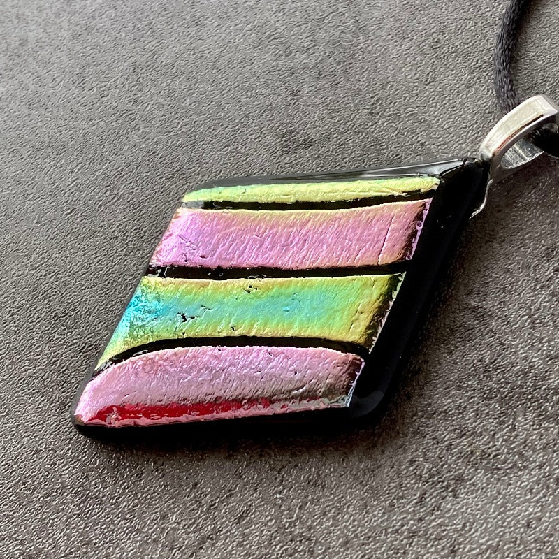 Light Years Away, Multi-color Dichroic Glass Necklace, Hand Engraved