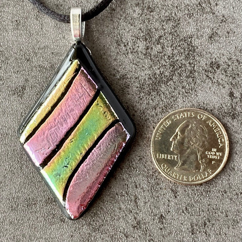 Light Years Away, Multi-color Dichroic Glass Necklace, Hand Engraved