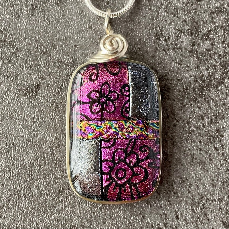 Pretty in Pink, Pink and Silver Dichroic Glass Necklace