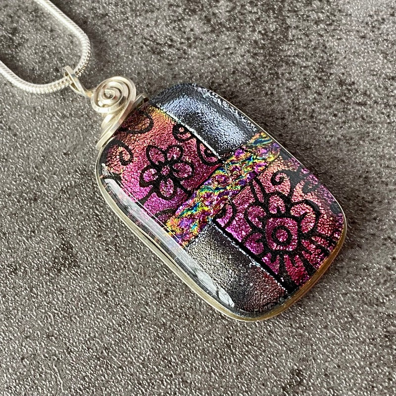 Pretty in Pink, Pink and Silver Dichroic Glass Necklace