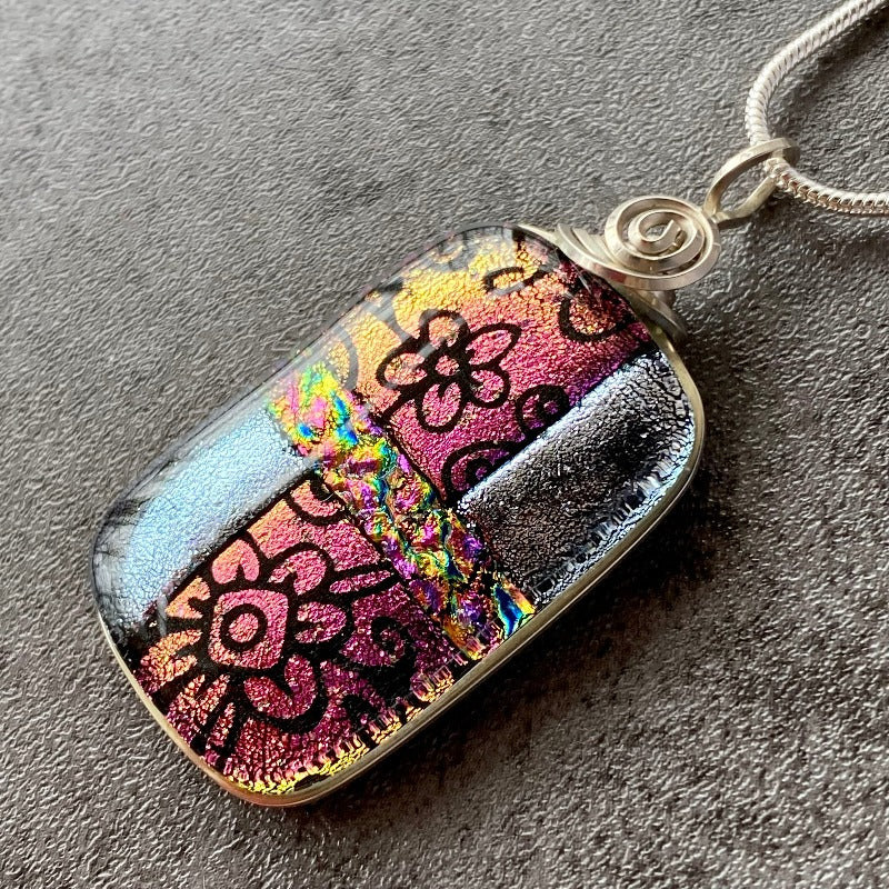 Pretty in Pink, Pink and Silver Dichroic Glass Necklace