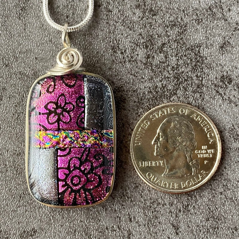 Pretty in Pink, Pink and Silver Dichroic Glass Necklace