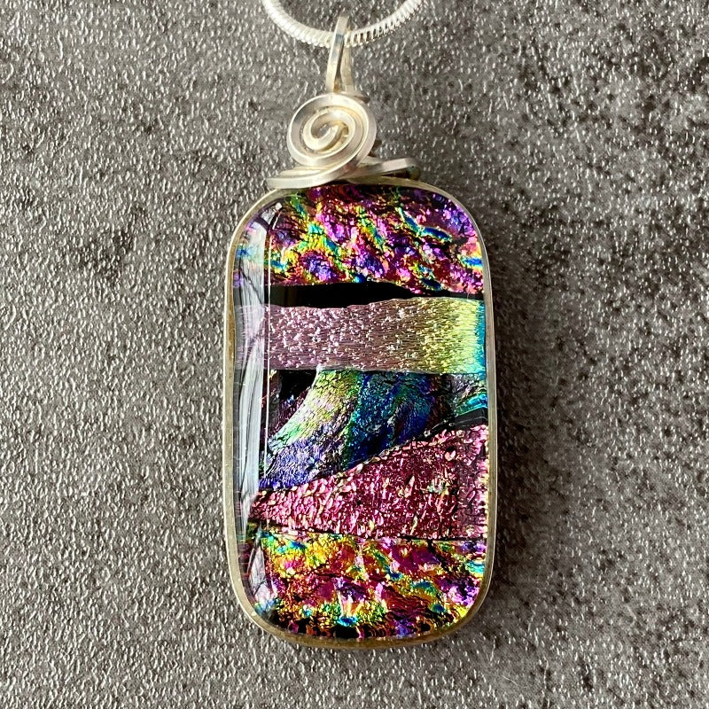 Dazzling, Dahling, Multi-color Dichroic Glass Necklace, Silver