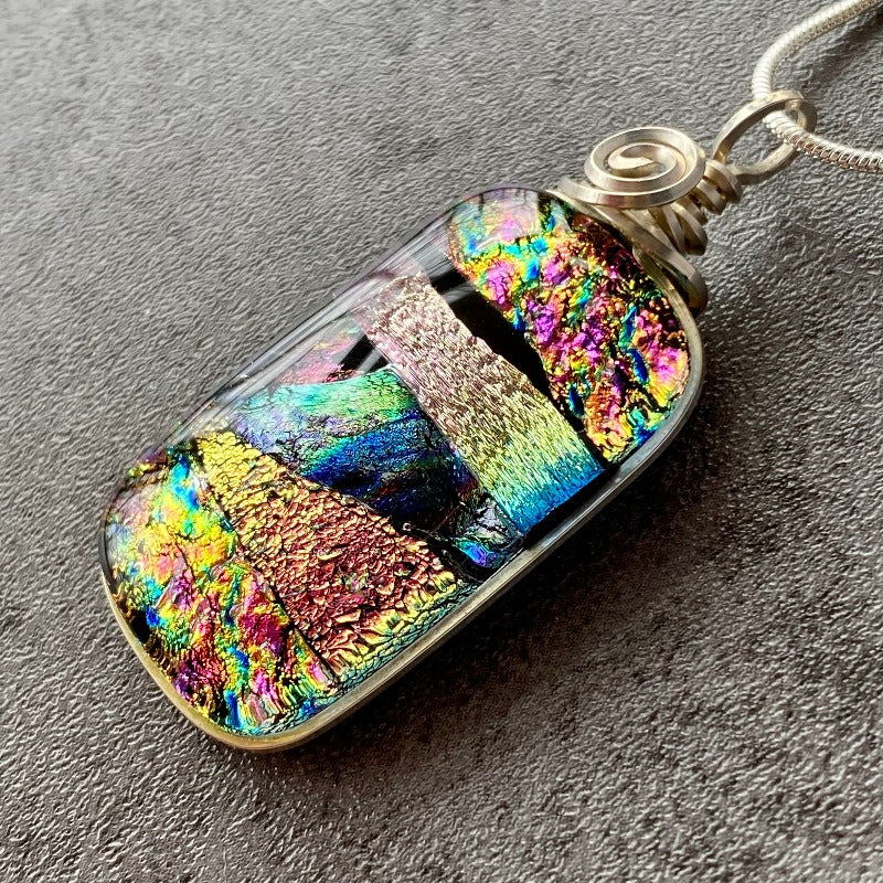 Dazzling, Dahling, Multi-color Dichroic Glass Necklace, Silver