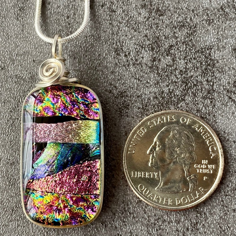 Dazzling, Dahling, Multi-color Dichroic Glass Necklace, Silver