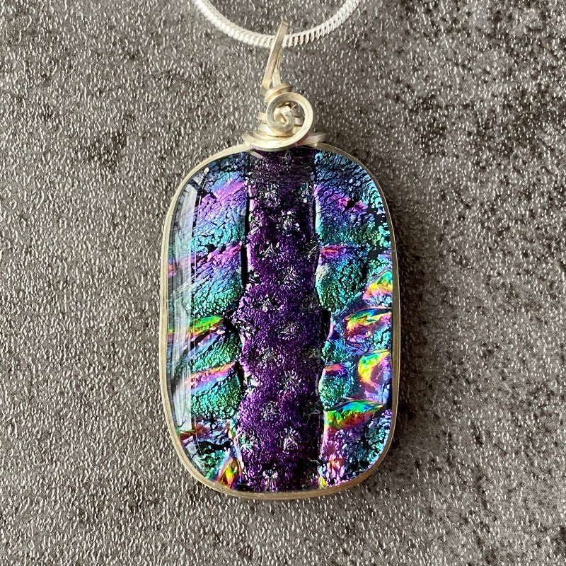 Star Shine, Purple and Multi-color Dichroic Glass Necklace, Silver