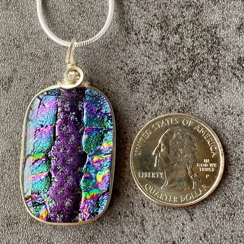 Star Shine, Purple and Multi-color Dichroic Glass Necklace, Silver