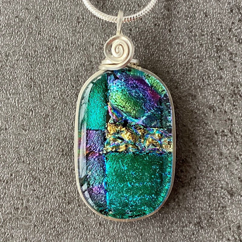 Let's Celebrate!, Blue Dichroic Glass Necklace, Silver