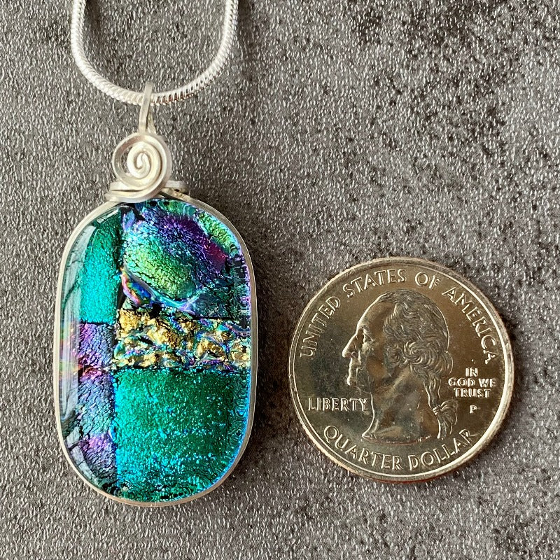 Let's Celebrate!, Blue Dichroic Glass Necklace, Silver