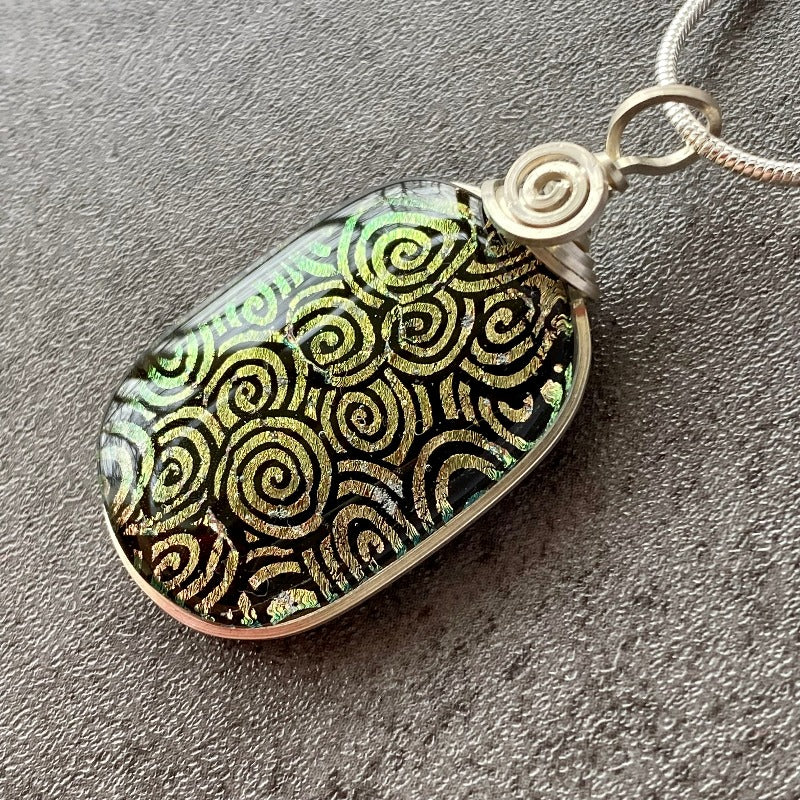 Bubble Gum Color Shift, Pale Pink or Green Dichroic Glass Necklace, Silver