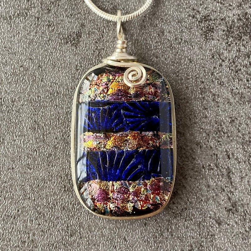 Royal Flourish, Blue and Multi-color Dichroic Glass Necklace