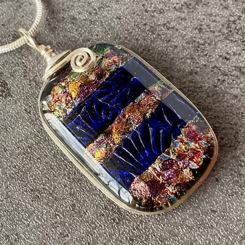Royal Flourish, Blue and Multi-color Dichroic Glass Necklace
