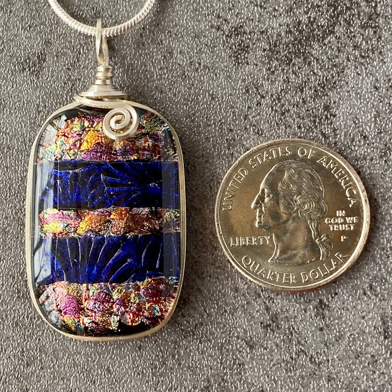 Royal Flourish, Blue and Multi-color Dichroic Glass Necklace