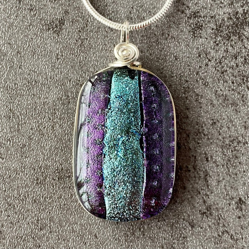 Through The Galaxy, Purple Dichroic Glass Necklace, Silver