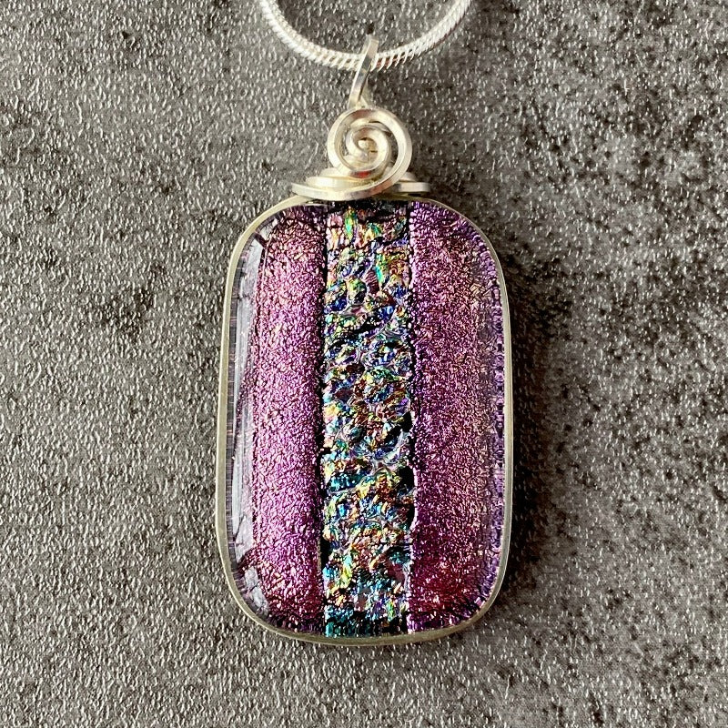 Pixie Dust, Purple Dichroic Glass Necklace, Silver