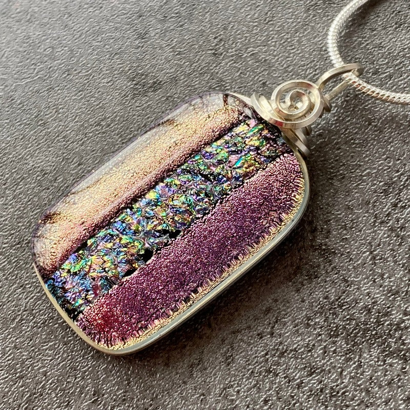 Pixie Dust, Purple Dichroic Glass Necklace, Silver