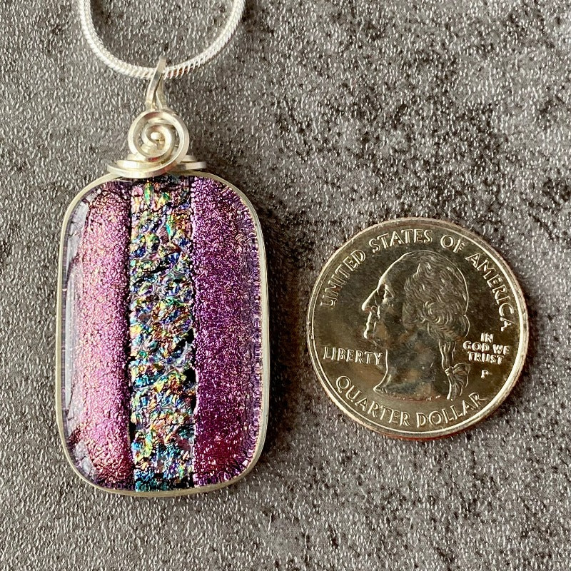 Pixie Dust, Purple Dichroic Glass Necklace, Silver