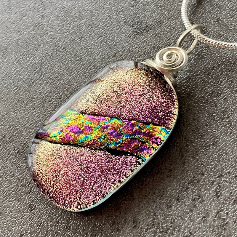 Cotton Candy, Pink Dichroic Glass Necklace, Silver