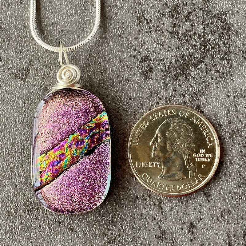 Cotton Candy, Pink Dichroic Glass Necklace, Silver