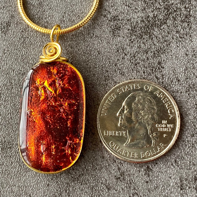 By The Fire, Red Dichroic Glass Necklace, Gold